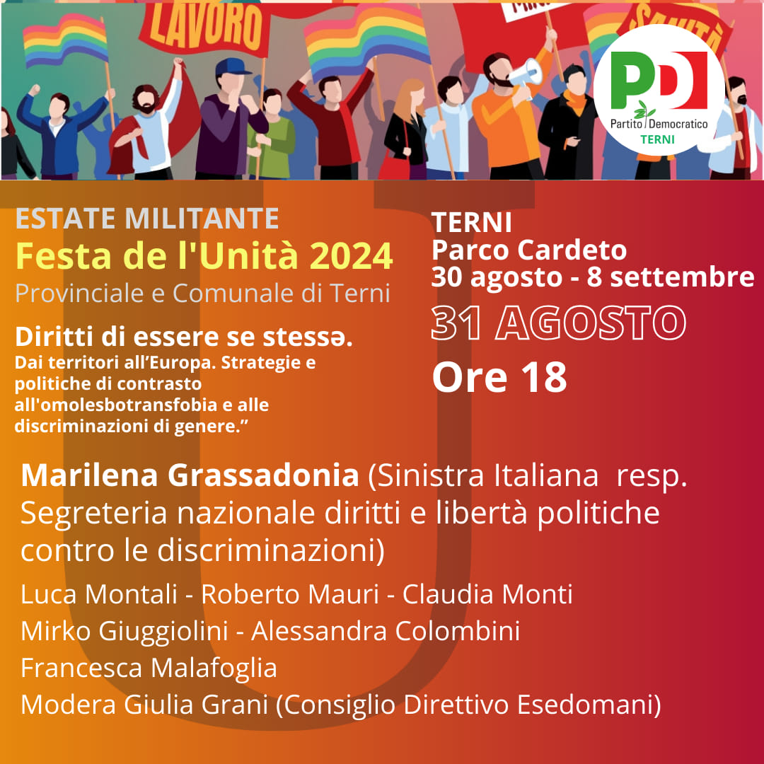 Programma Festa de L’Unità 31 Agosto 2024