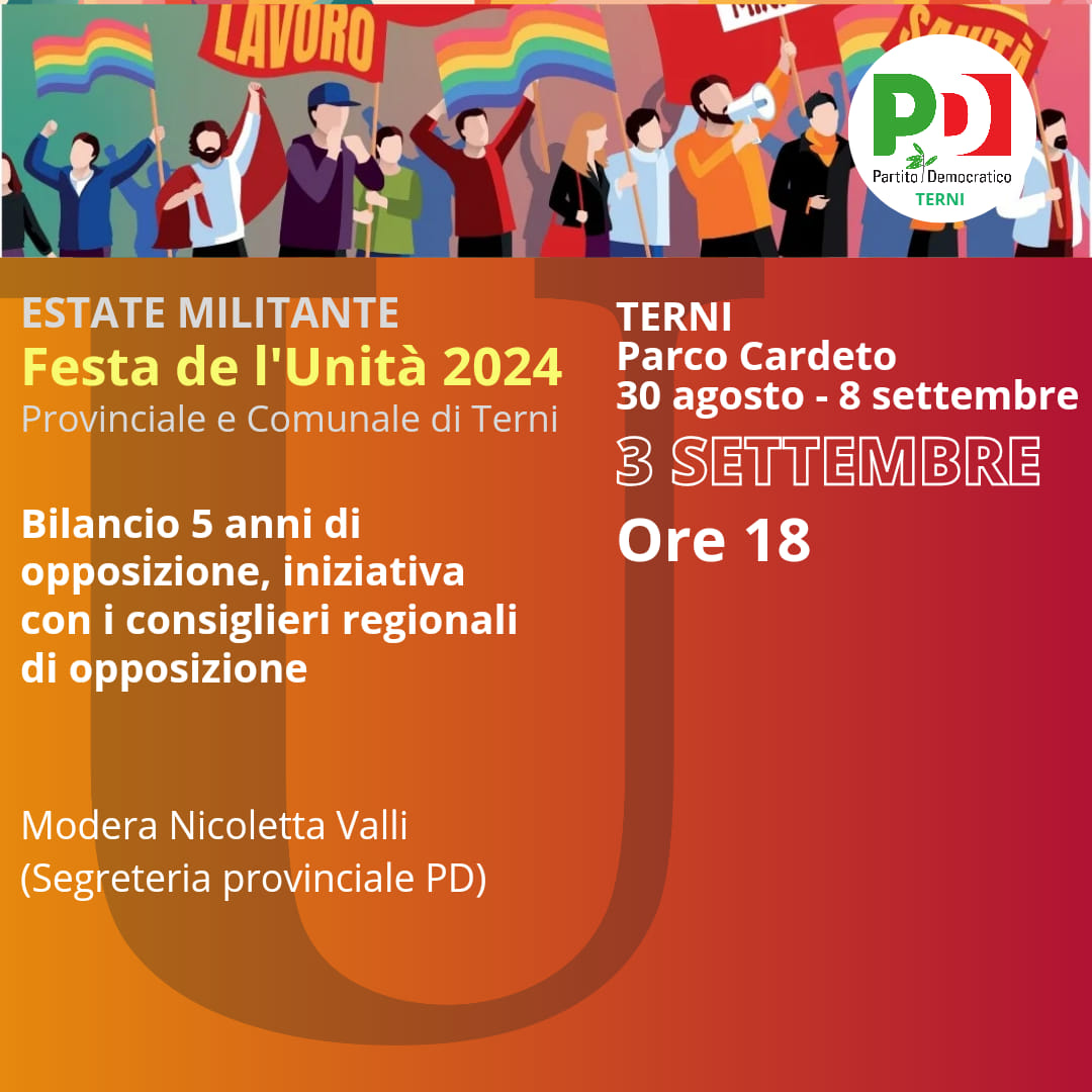 Programma Festa de L’Unità 3 Settembre 2024