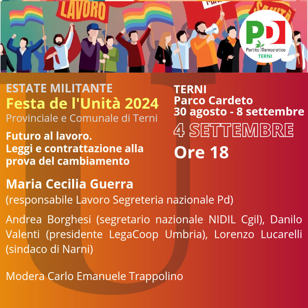 Programma Festa de L’Unità 4 Settembre 2024